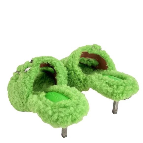 Amina Muaddi Millie Vibrant Green Shearling Heels